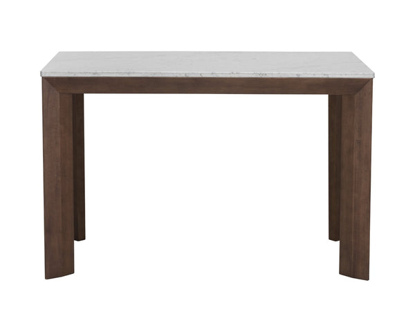 Sunpan FERGUS Counter Table - Elegant White Marble Top with Solid Rubberwood Legs for Modern Dining Spaces 104403