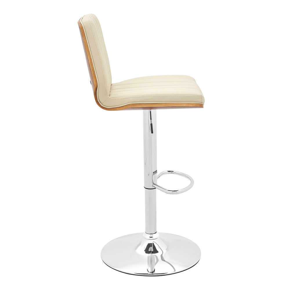 English Elm Glinne Adjustable Swivel Bar Stool - Cream Faux Leather, Walnut Back, Chrome Base, Ergonomic Comfort B2736P268536