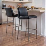 Christopher Knight Home® - Noble House - Vasos Black Leather Barstool - Set of 2