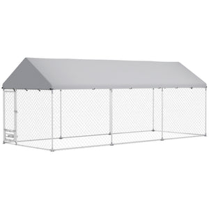 English Elm Large-sized Galvanized Steel Outdoor Dog Kennel with Oxford Fabric Weatherproof Roof T3971S00099