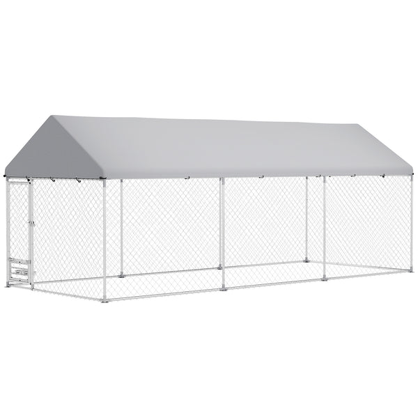English Elm Large-sized Galvanized Steel Outdoor Dog Kennel with Oxford Fabric Weatherproof Roof T3971S00099