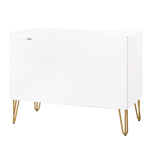 English Elm Dumbo 35" Fluted 3-Drawer Dresser with Gold Metal Legs, Glam Handles, Easy Snap Assembly White B365P398115