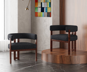 English Elm Modern Chenille Barrel Dining Chair with Padded Foam Seat, Sturdy Metal Legs, 300lb Capacity, Versatile Accent Black W395P233457