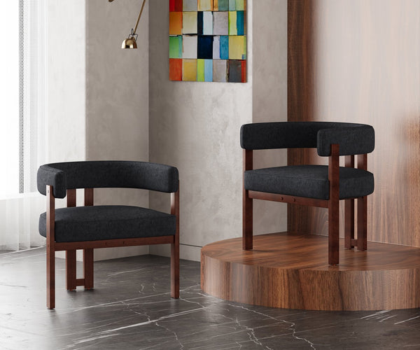 English Elm Modern Chenille Barrel Dining Chair with Padded Foam Seat, Sturdy Metal Legs, 300lb Capacity, Versatile Accent Black W395P233457