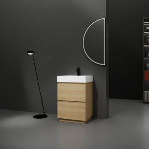 English Elm 24" Modern Bathroom Vanity with Single Undermount Sink, Engineered Wood, Waterproof Finish, 2 Drawers and Pre-Drilled Faucet Hole Oak W1972S00005