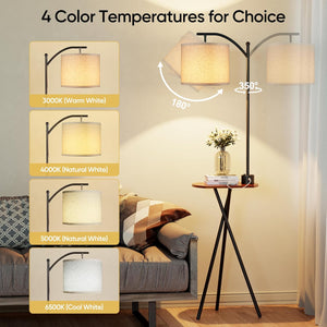 English Elm Floor Lamp with Built-in Side Table Usb Charging Remote Dimming for Living Room Black W3355P440804