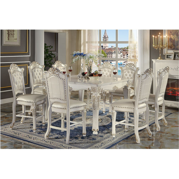 English Elm Antique Pearl Counter Height Chair Set of 2 with Nailhead Trim, Floral Wood Accents & Plush Cushions B062P209286