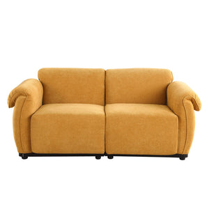English Elm 102 Inch Linen Modular Sectional Sofa with Hidden Storage and Cloud Cushion Comfort Yellow W1099S00200