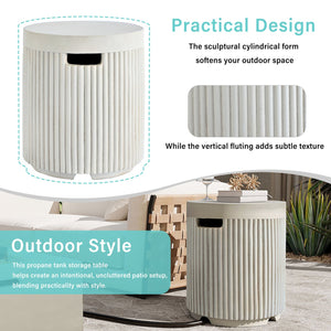English Elm U_style Outdoor Mgo Propane Tank Cover Round Patio Side Table Fluted Stone Finish Beige N711P410569K