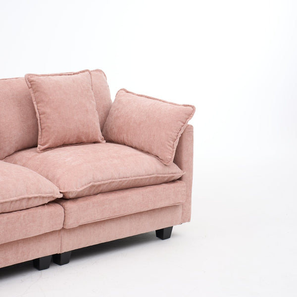 English Elm Beige Chenille Sectional Sofa with Modular Ottoman for Living Room or Studio Pink W2603S00003