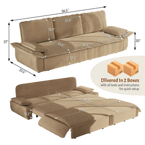 English Elm 94.5" King Convertible Sleeper Sofa Corduroy Upholstered Chaise Lounge Guest Room Bed Camel W1885S00309
