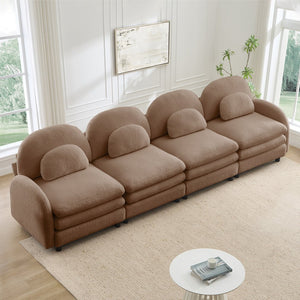 English Elm Teddy Fleece Modular Cloud Sofa Four Seat Curved Sculptural Design for Modern Living Rooms Camel W5656S00107