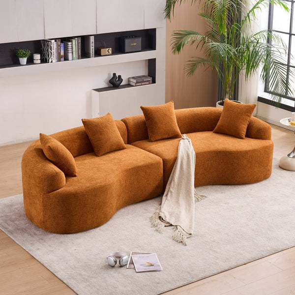 English Elm Compression Compression Sponge Sofa Curved Modular Sectional with 30D High-Density Chenille Sleeper for Cozy Apartment Living Room Comfort and Safe Rounded Design Orange W2231S00015