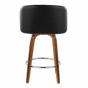 English Elm Fixed-height Swivel Counterstools Walnut Legs Faux Leather Mid-century Kitchen Pair B202S01770