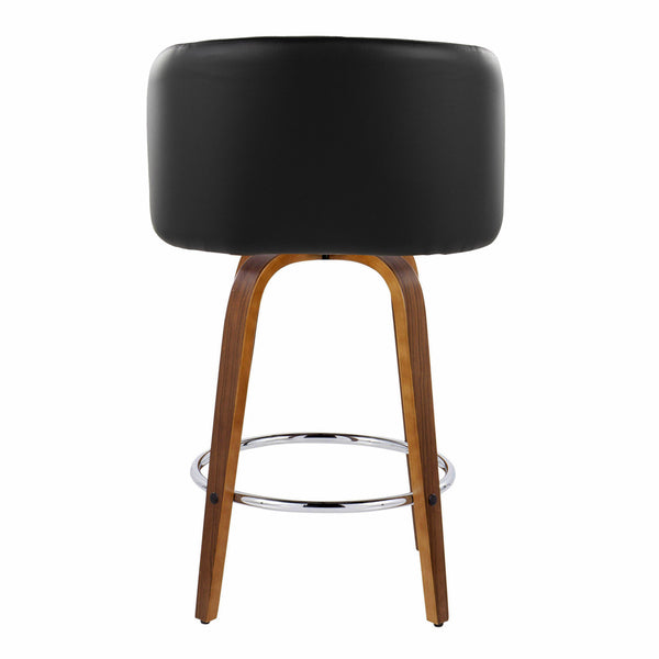 English Elm Fixed-height Swivel Counterstools Walnut Legs Faux Leather Mid-century Kitchen Pair B202S01770