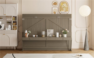 English Elm Queen Murphy Bed Cabinet with Vanity Desk Hydraulic Lift Mirror Distressed Finish Gray LP000766AAE-1