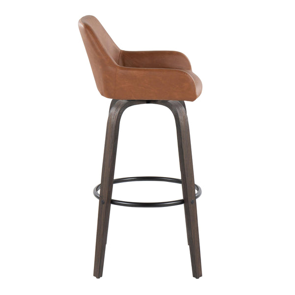 English Elm Daniella 30" Fixed-Height Barstool Set Of 2 - Contemporary Camel Faux Leather & Walnut Wood Design B202S00552