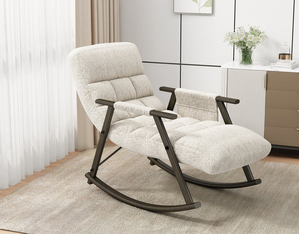 English Elm 42"l Folding Rocking Chair Iron Frame Cushioned High Back Adjustable Footrest Lounge White W1669P163320