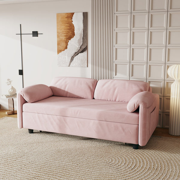English Elm Sofa 54" Velvet Convertible Sofa Bed - Pink/Blue/Black, Compact 2-Seater with Retractable Bed, 500lb Support W3371P302141
