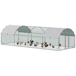 English Elm 9.2'w Galvanized Steel Walk-in Poultry Pen with Uv Oxford Roof for Backyard Farms T3971S00049