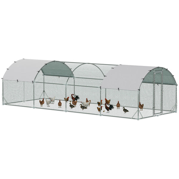 English Elm 9.2'w Galvanized Steel Walk-in Poultry Pen with Uv Oxford Roof for Backyard Farms T3971S00049