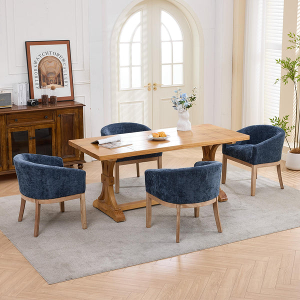 English Elm Mid Century Barrel Accent Chair Chenille Upholstery Rubberwood Legs Dining Room Blue W1143P449337