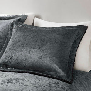 English Elm 3 Piece Crushed Velvet Reversible Comforter Set Full Queen Luxe Hypoallergenic Bedding Charcoal B035P319857