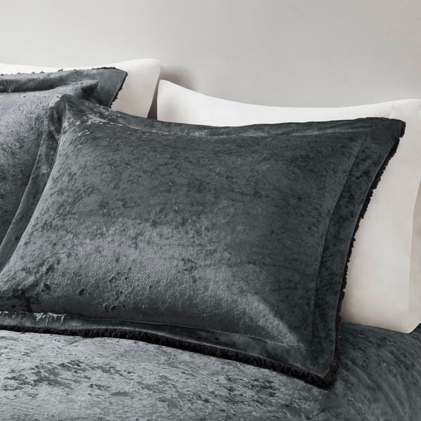 English Elm 3 Piece Crushed Velvet Reversible Comforter Set Full Queen Luxe Hypoallergenic Bedding Charcoal B035P319857