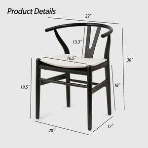 English Elm Wishbone Ergonomic Dining Chair in Beech Wood with Curved Armrest, Weave Seat & Removable Cushion Black W2812P194709