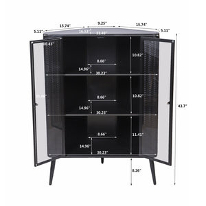 English Elm Modern 3-Tier Corner Storage Cabinet Antique Black Steel with Tempered Glass Doors, Space-Saving Organizer W3122P272936