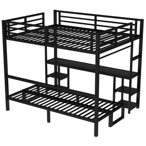 English Elm Queen Metal Bunk Bed With Desk & Usb, Versatile Loft Design Folds To Sofa, Led Lighting, Black W1580S00086-GIGA