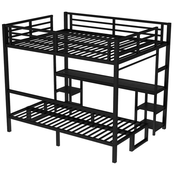 English Elm Queen Metal Bunk Bed With Desk & Usb, Versatile Loft Design Folds To Sofa, Led Lighting, Black W1580S00086-GIGA