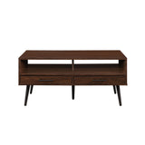 Walker Edison Modern 2-Drawer Coffee Table - Dark Walnut, Steel Legs | Compact Design