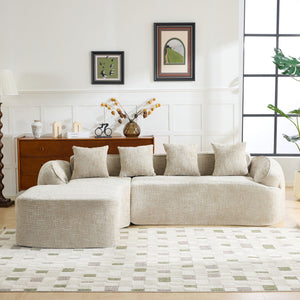 English Elm Beige Chenille L-shaped Sectional Sofa with Chaise Deep Seating and Curved Armrests Light Khaki W3612S00029