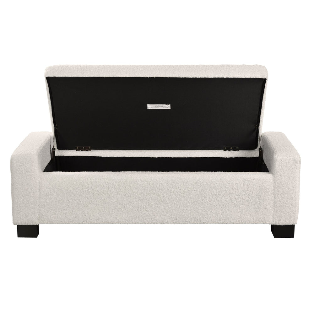 English Elm 50" Upholstered Storage Bench Textured Fabric Hinged Lid Birch Legs Bedroom Entryway N767P397108B