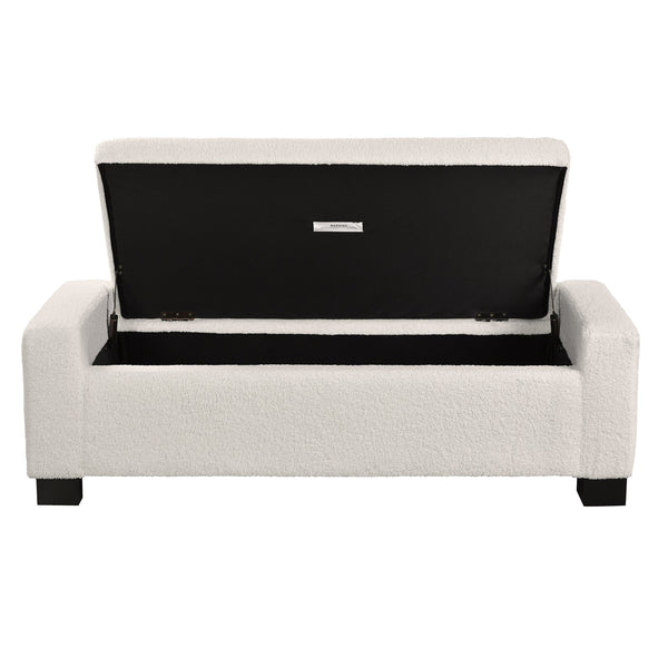 English Elm 50" Upholstered Storage Bench Textured Fabric Hinged Lid Birch Legs Bedroom Entryway N767P397108B