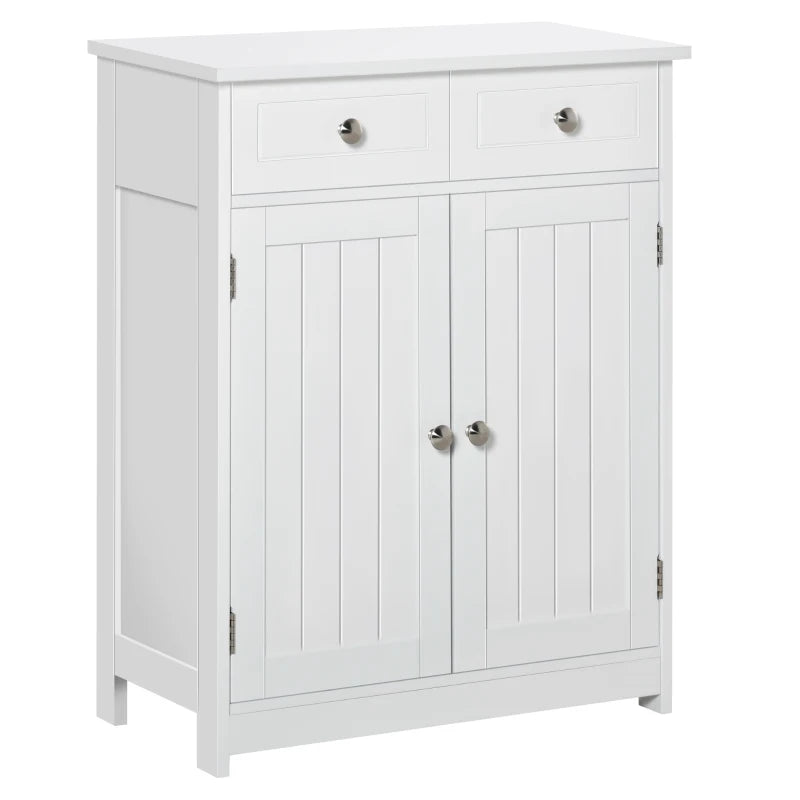 English Elm Foyer Beadboard Floor Cabinet with Drawers White Farmhouse Storage for Entryway Bath T3971P466212