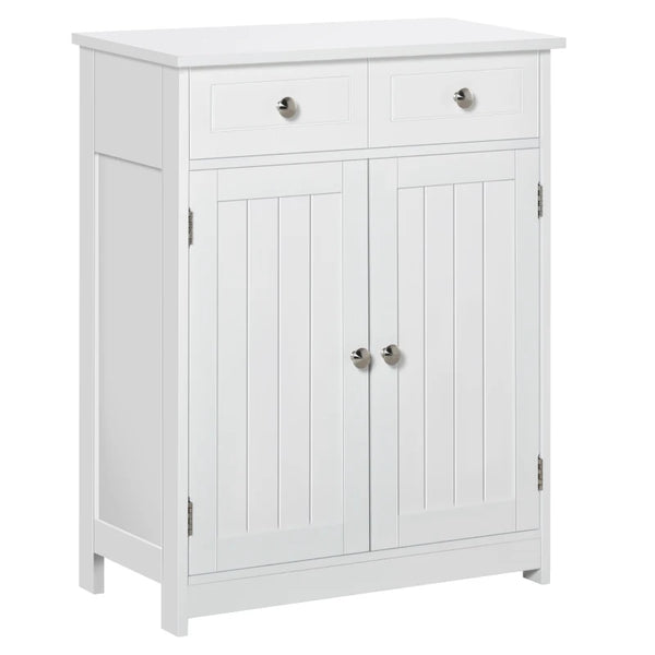 English Elm Foyer Beadboard Floor Cabinet with Drawers White Farmhouse Storage for Entryway Bath T3971P466212