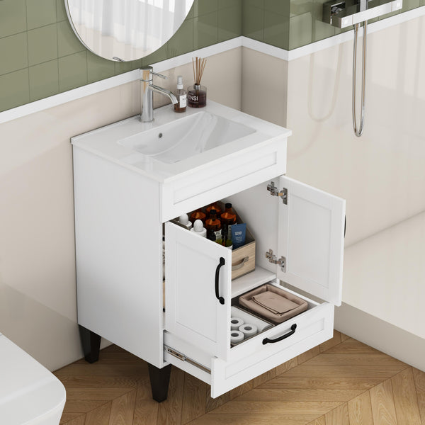 English Elm 24-Inch Modern Bathroom Vanity Cabinet With Sink Combo, Soft Close Doors, Customizable Design, White W3151S00060