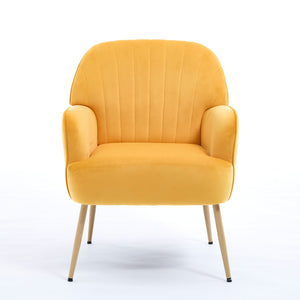 English Elm Velvet Barrel Accent Chair Tufted Shell Back with Metal Legs for Living Room Yellow W5722P462515