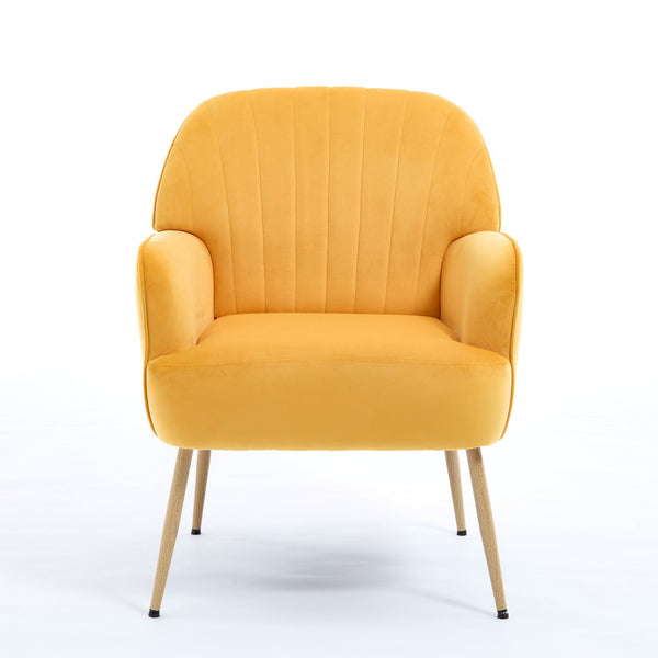 English Elm Velvet Barrel Accent Chair Tufted Shell Back with Metal Legs for Living Room Yellow W5722P462515