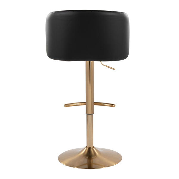 English Elm Adjustable Swivel Barstools Gold Base Black Faux Leather Set of 2 for Home Bar B202S01968