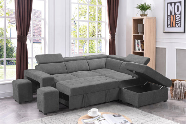 English Elm Remy Woven Fabric Sleeper Sectional with Pull-out Bed Storage Ottoman and Stools B2749S00185