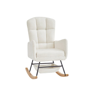 English Elm Beige Plush Teddy Fabric Rocking Chair High Back Armchair for Nursery or Reading Nook Beige W3985P386790