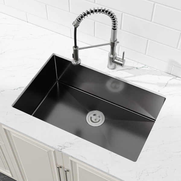 English Elm Stainless Handmade Matte Black Undermount Kitchen Sink 304 Grade Deep Single Bowl T3177P286045