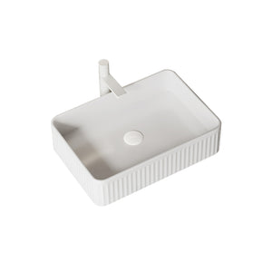 English Elm 20'' Ceramic Vessel Sink 20'' Rectangular Striped Basin Glossy French-Style Rim Durable Easy-Clean White W2615P193350