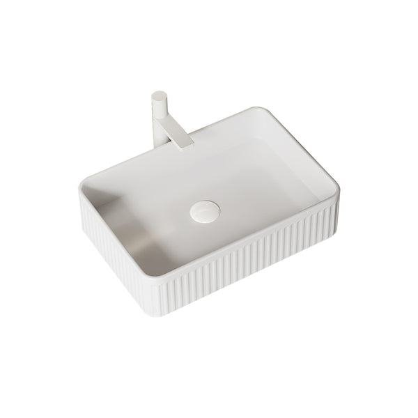 English Elm 20'' Ceramic Vessel Sink 20'' Rectangular Striped Basin Glossy French-Style Rim Durable Easy-Clean White W2615P193350