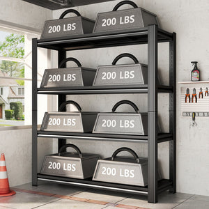 English Elm 4-tier Adjustable Steel Shelving Unit Heavy Duty Garage Storage Rack Matte Black W1831P476136