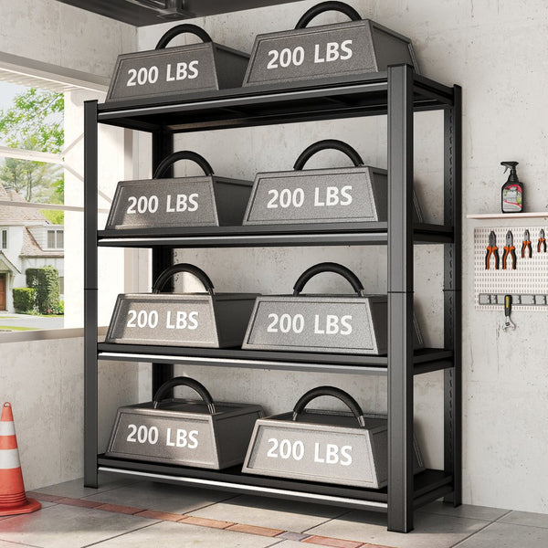 English Elm 4-tier Adjustable Steel Shelving Unit Heavy Duty Garage Storage Rack Matte Black W1831P476136