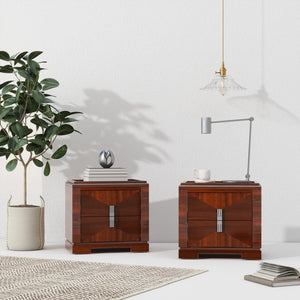 English Elm Mid-century Modern Nightstand with Diamond Geometric Drawers and Heavy Duty Wood Base Dark Brown N761P324094N